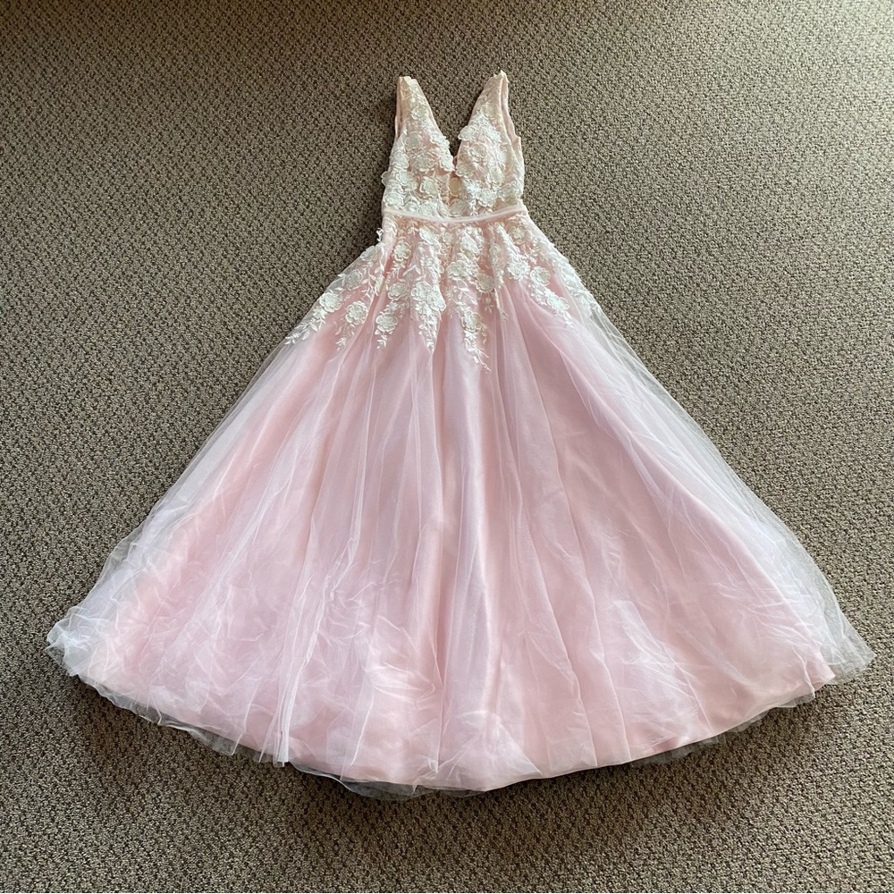 ‼️Hebeos Light Pink V-Neck A-Line Tulle Formal Dress‼️